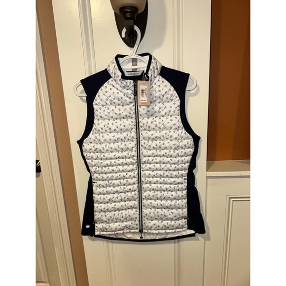 Peter Millar Fuse Hybrid Vest Medium Tossed Paisley White/Navy zippered NWT $225 - Picture 2 of 12